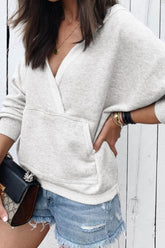 LIZAKOSHT  -  Surplice Long Sleeve Sweatshirt with Pocket